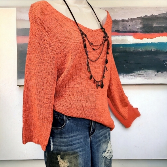 Slouchy Bohemian 3/4 sleeve cable knit oversized sweater - Picture 2 of 7